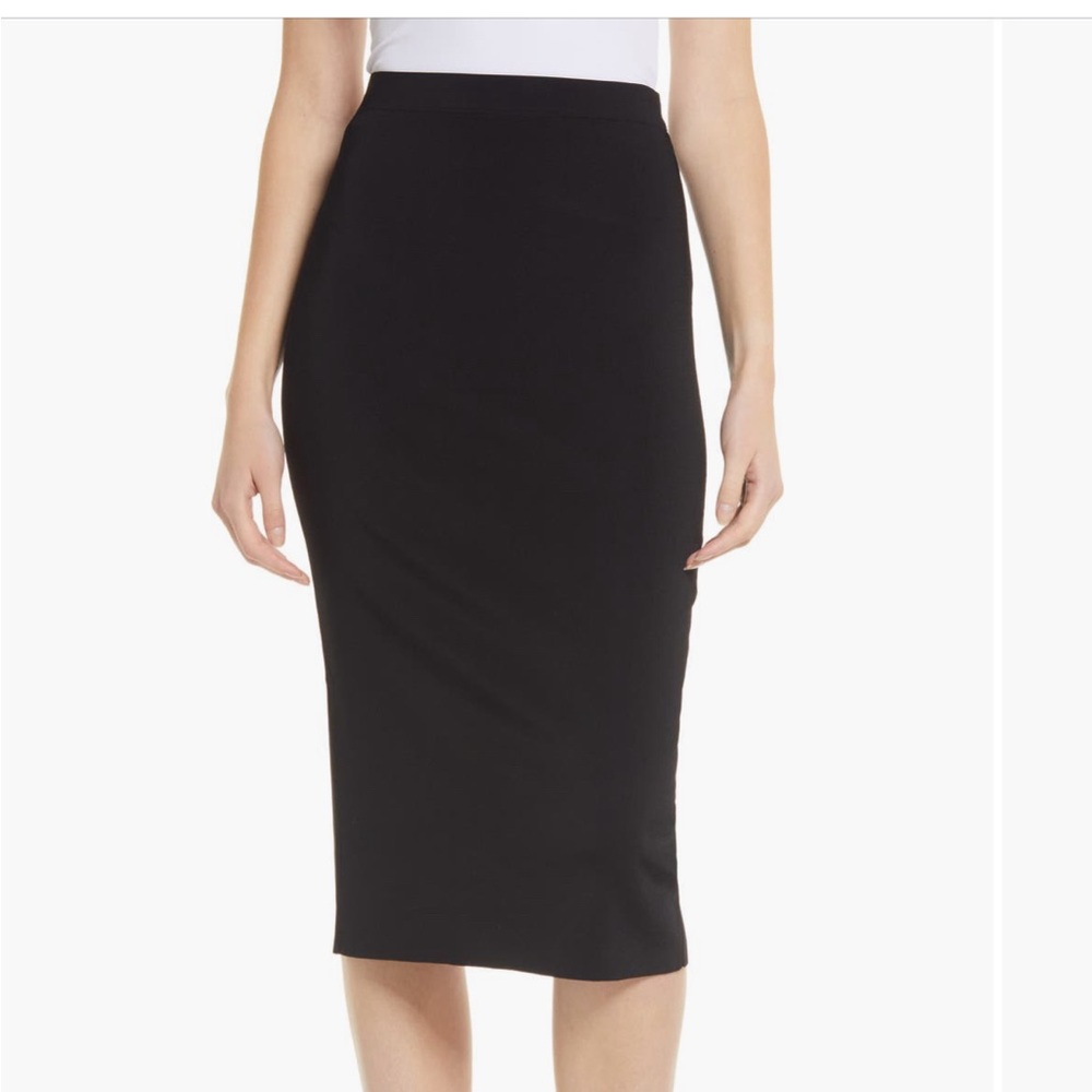 Nordstrom Halogen Classic Black Midi Stretch Pencil Skirt